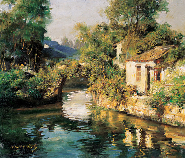 江南水乡#潘鸿海油画中的江南水乡,太有诗意了!