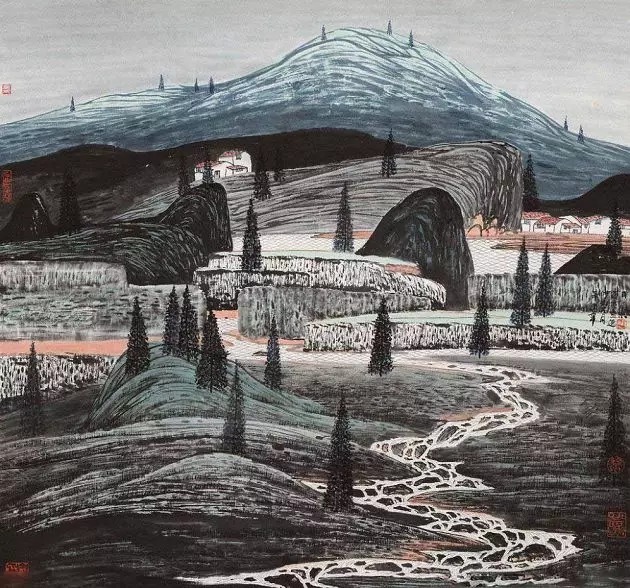 山水画$“江南鬼才”笔下的工笔山水画,色彩丰富,太震撼了!