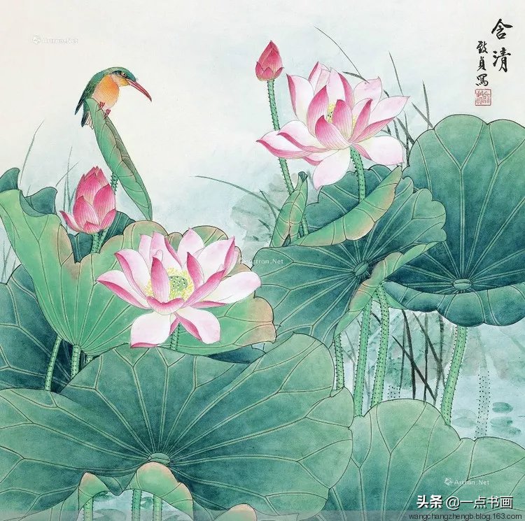 芙蓉#俞致贞 画荷，芙蓉出水，风情无限