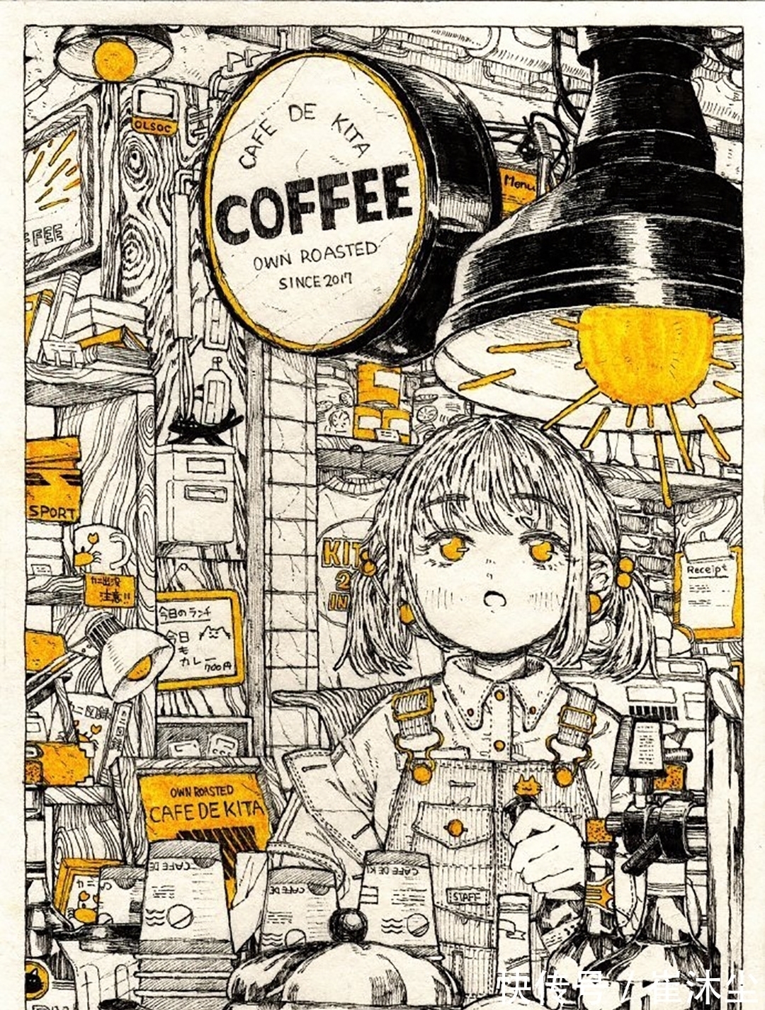 少女插画#线条感极强的少女插画,加一点黄色点缀非常的好看