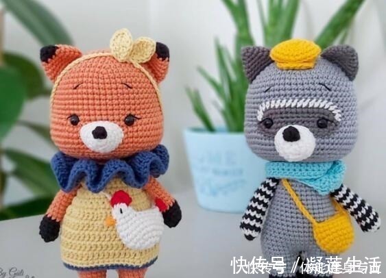 手摇铃|钩针公仔图解背小鸡包的狐狸和手摇铃图解来啦!
