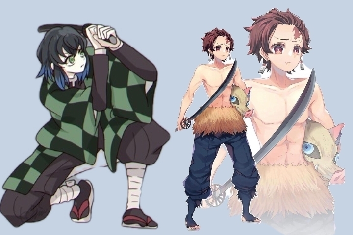 头套|主角四人组互换衣服,祢豆子新形象太飒,建议伊之助女装半永久