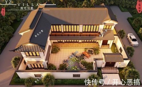鸟瞰图|宅基地宽二十八米,长二十一米,想建个中式四合院该怎么设计?