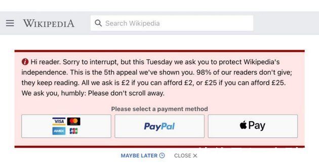 维基百科新增接受苹果Apple Pay捐款