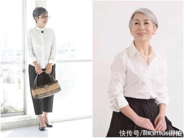 50至60岁的大妈，选择宽松冷淡色系的搭配，更加彰显优雅大方气质