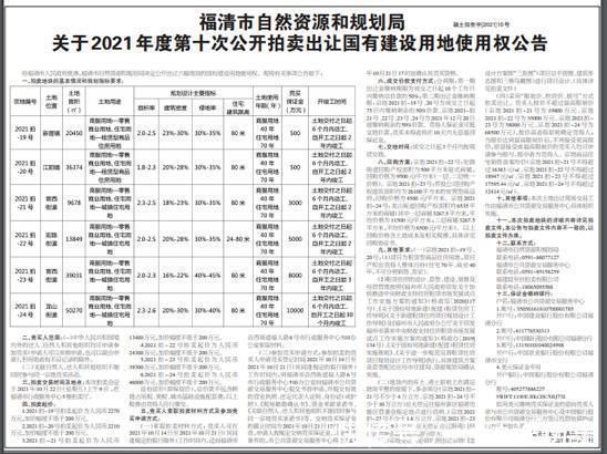 楼面价|福清10月22日拍卖6幅商住用地,总面积254.47亩!