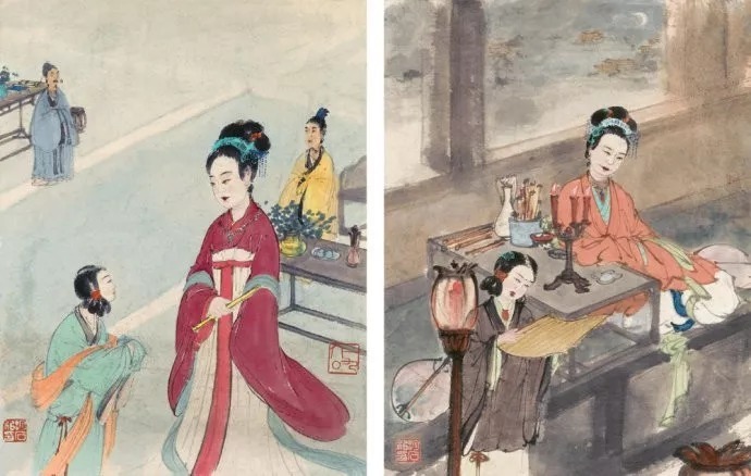 兰亭修禊图|傅抱石如何用笔下的“勾魂三绝”画活历史仕女画的？