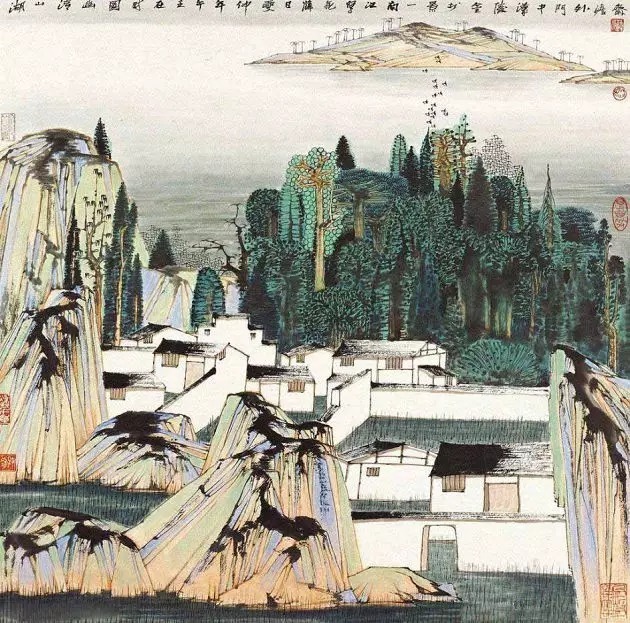 山水画$“江南鬼才”笔下的工笔山水画,色彩丰富,太震撼了!