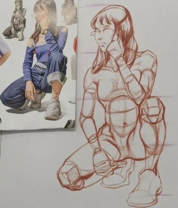 衣褶$你画的蹲姿动态速写是不是很容易“扑街”?