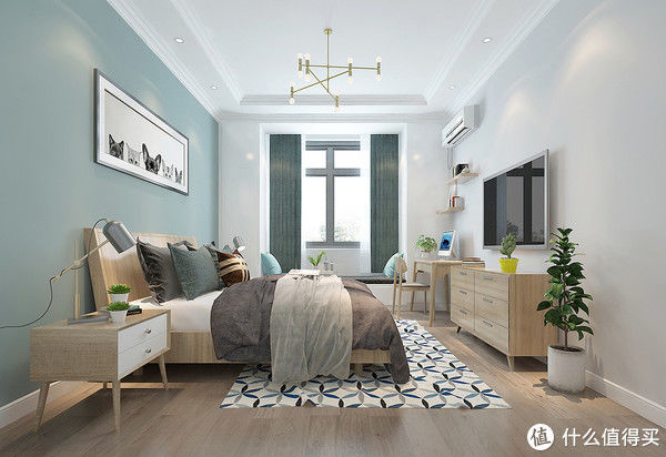 主卧室|187平米的北欧风，简单的线条造型、纯色的墙面、原木韵味有品位