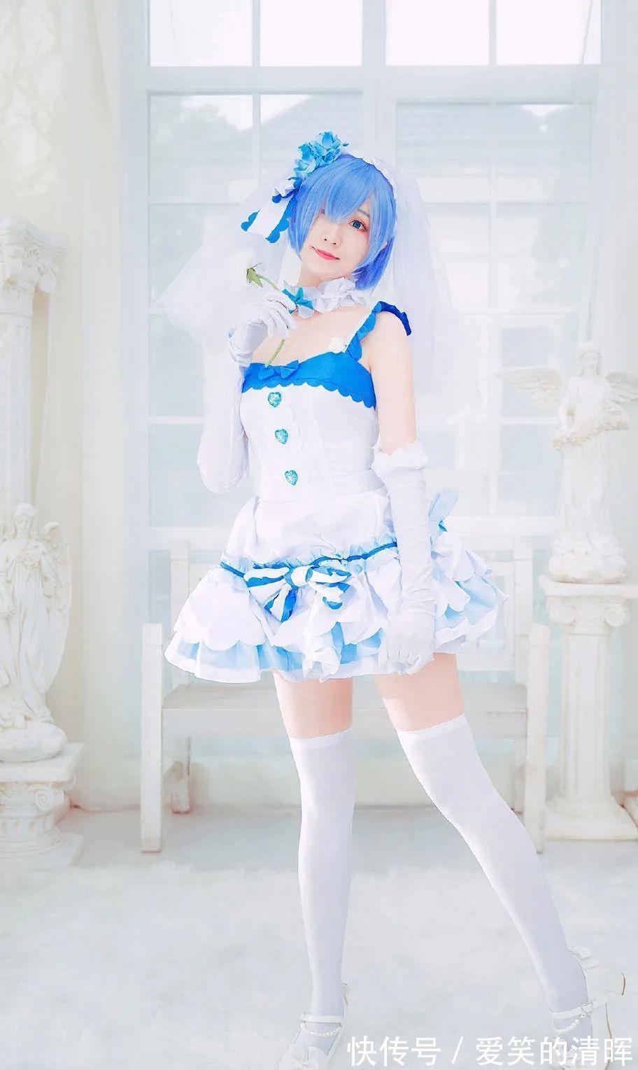 雪华|cos：纯白婚纱蕾姆cos正片＠纸牌儿