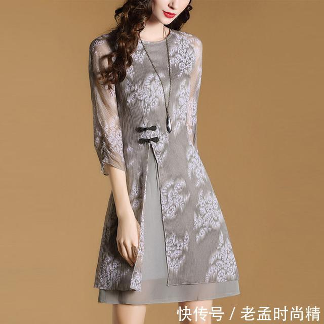 雪纺连衣裙 适合80后女性印花连衣裙,高贵名媛显气质,秀出好身材
