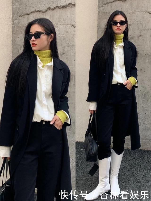 大衣在配不在多,学韩国博主一衣多穿,一件黑大衣一周穿搭不重复