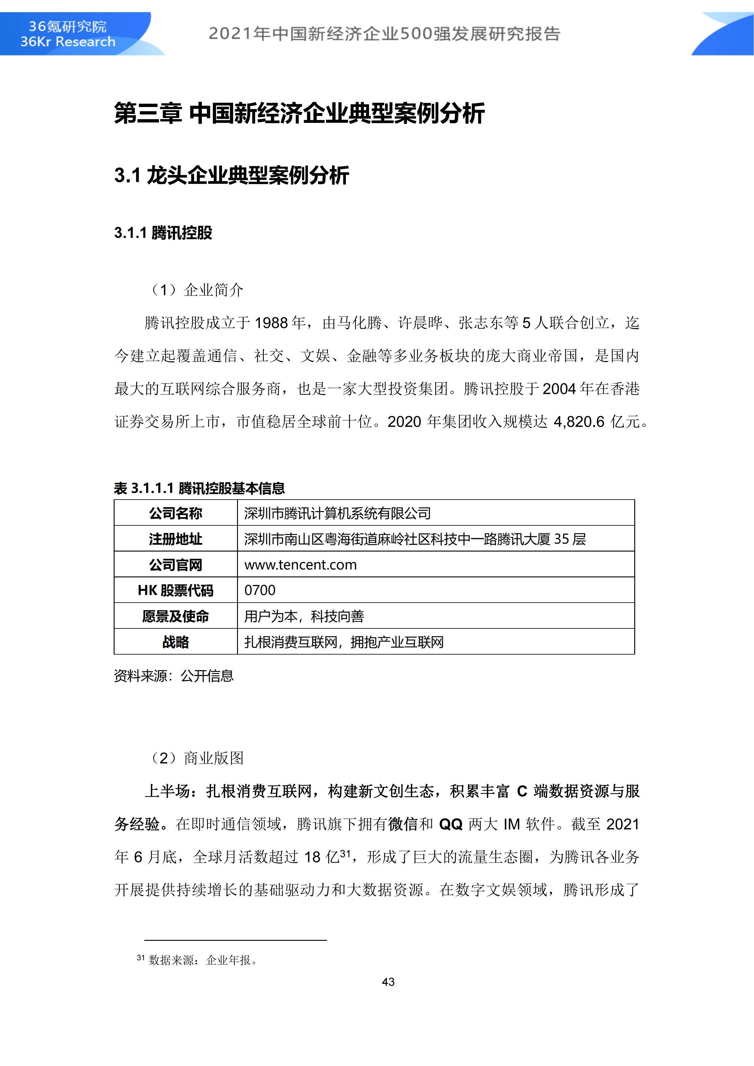 2021年中国新经济企业500强发展研究报告|36氪研究院 | 500强企业