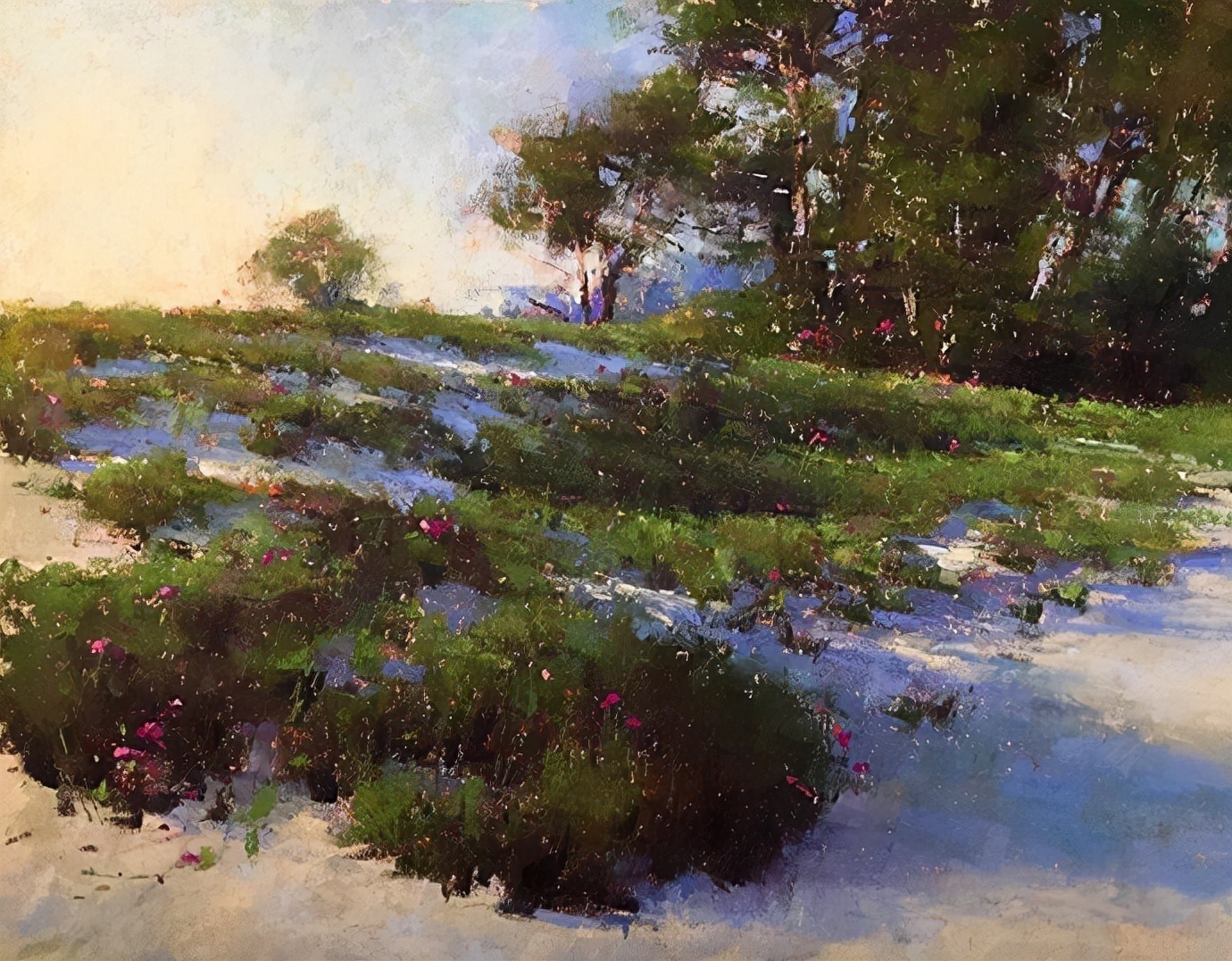 美国#美国艺术家阿奎尔柔和的风景油画,画里充满了阳光温馨美好