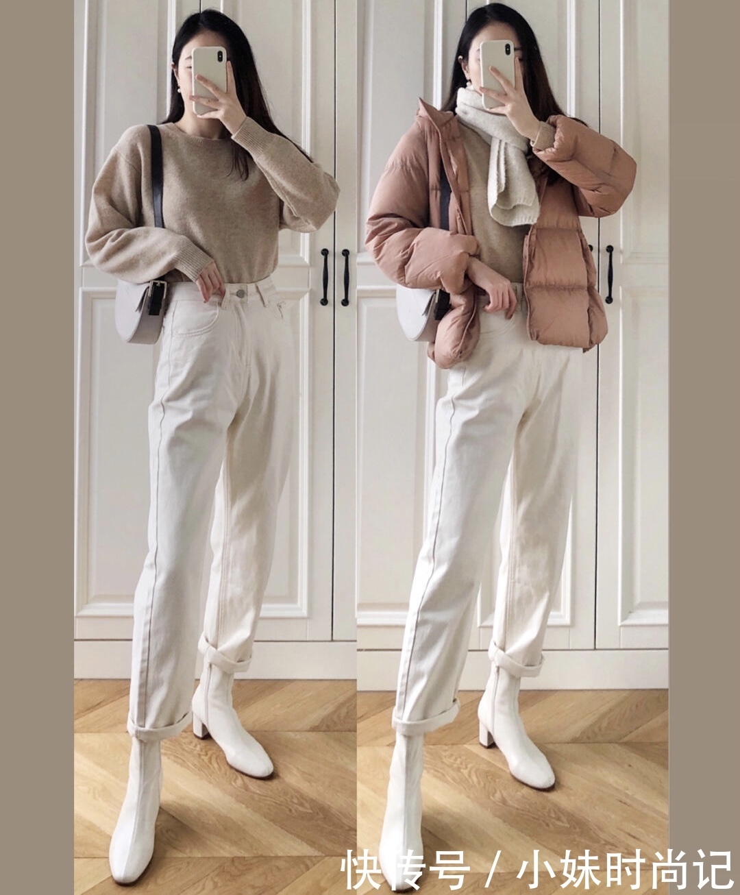 短款羽绒服怎么穿搭更显腿长?学她搭配高腰下装,尽显高挑女神范