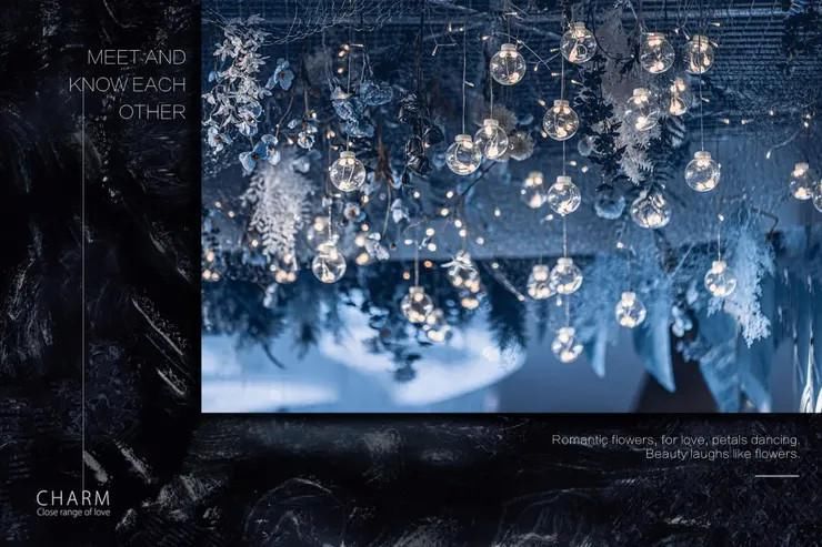 以星辰大海的元素为主题,营造出弥漫层次感的深邃蓝色系婚礼