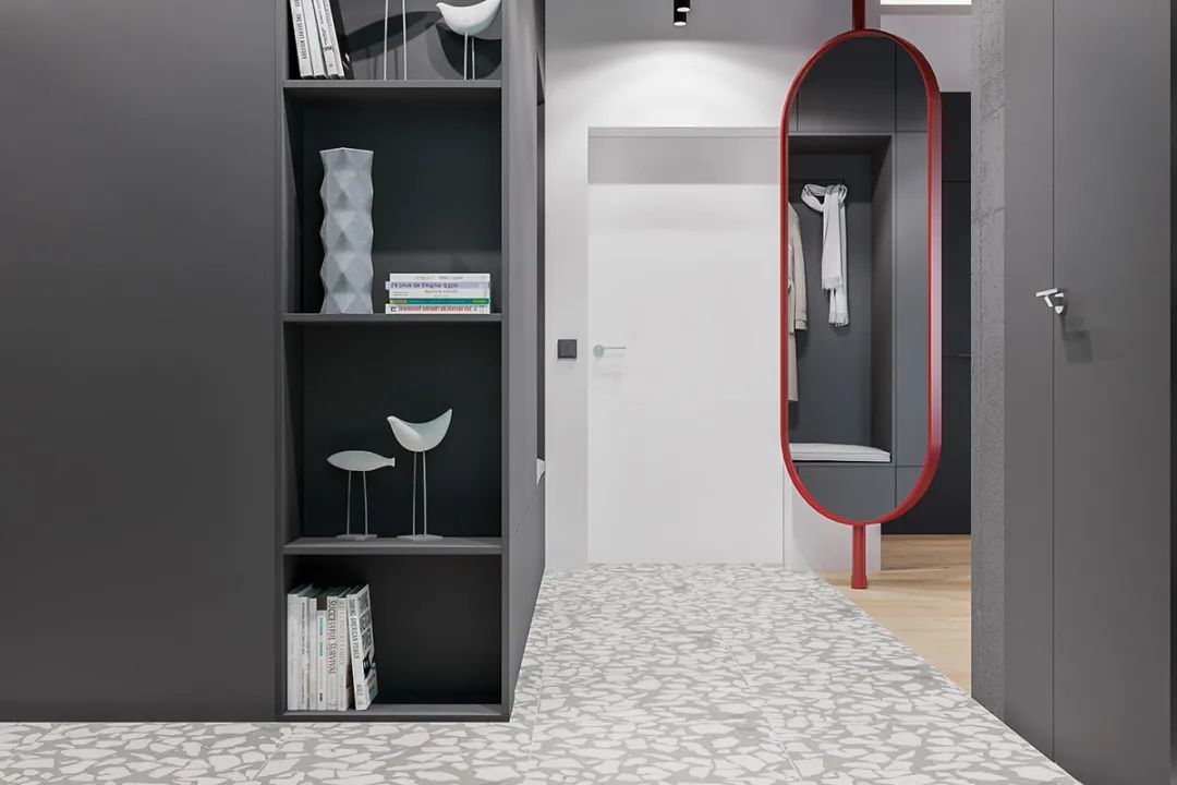 深灰色|88㎡现代极简，高级灰的空间，时尚红的点缀，成熟端庄的设计美