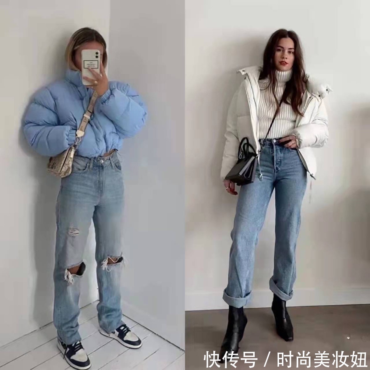 牛仔裤|这是我见过最吸睛的羽绒服穿搭,每一套都时髦洋气,值得收藏