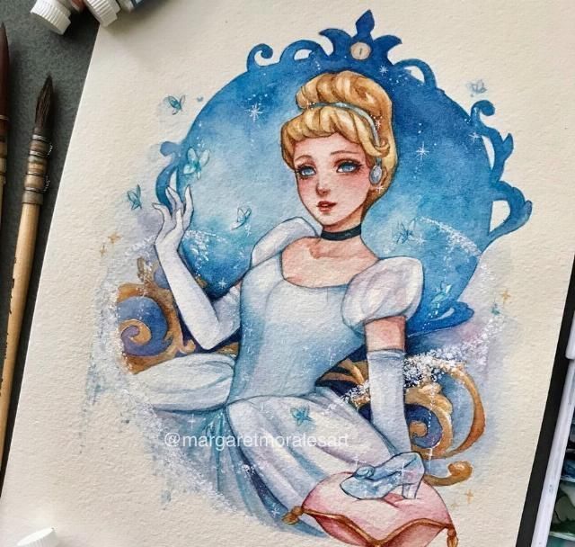 国风|水彩手绘风的迪士尼公主,艾莎美得很冷艳,花木兰国风韵味很漂亮