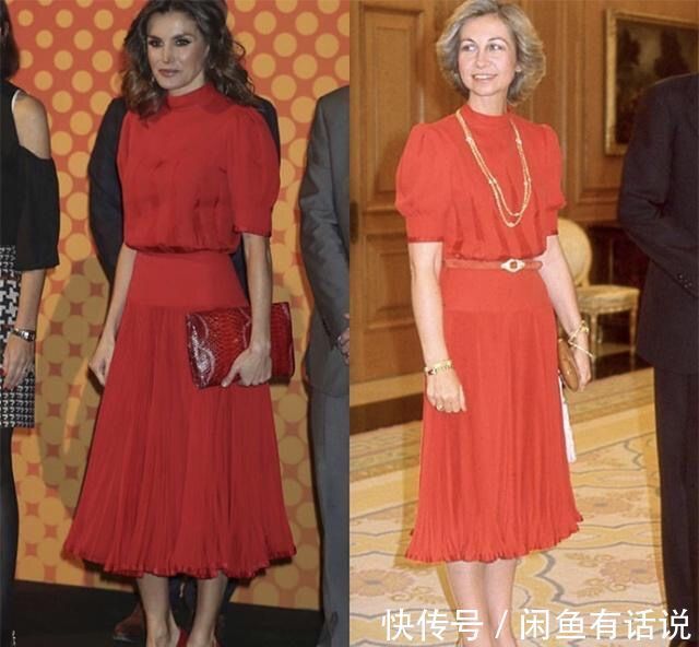 旧衣 西班牙王后真节俭,穿婆婆27年前定制款旧衣,一身粉配绿依然好美