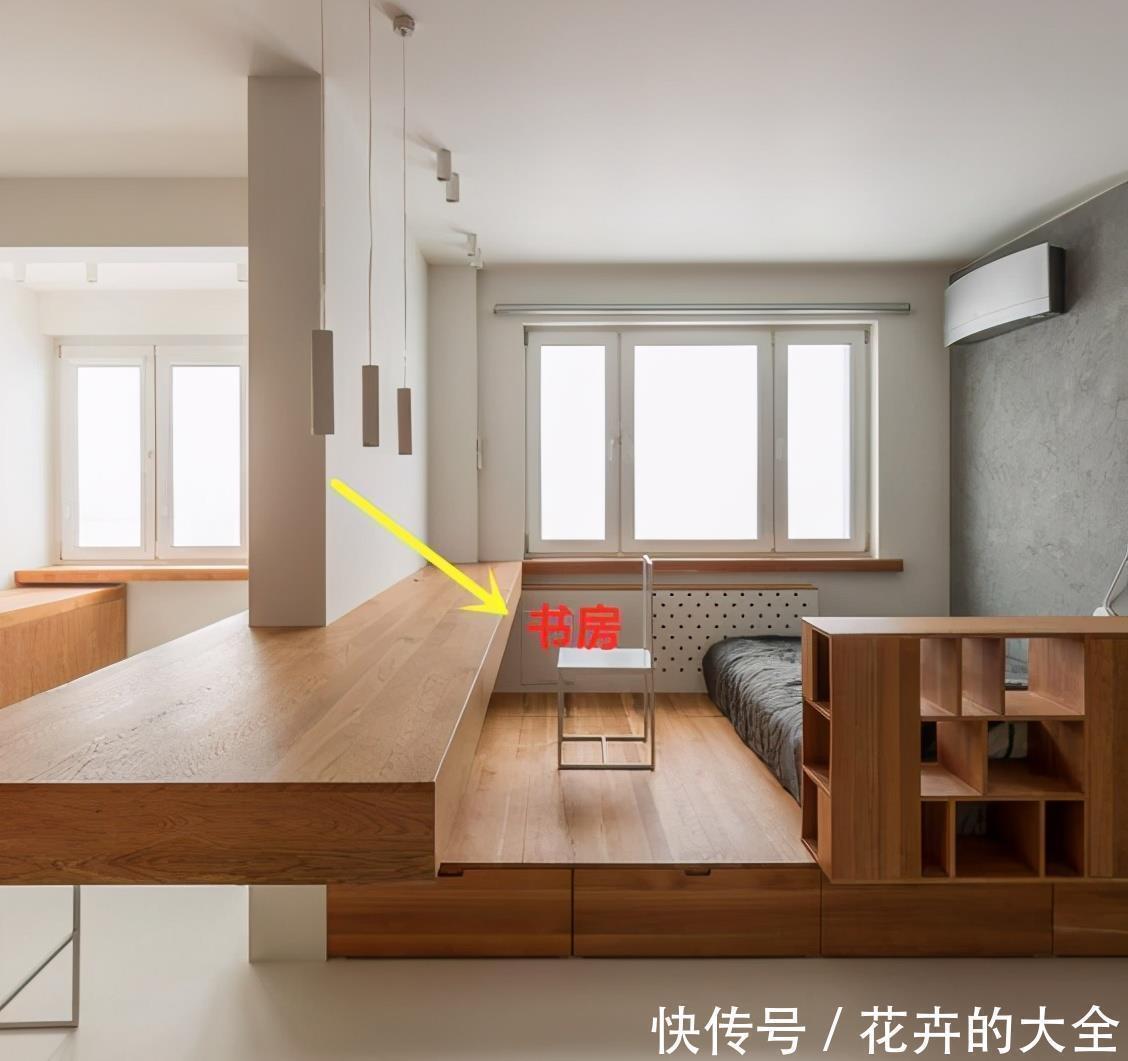 墙体|承重墙不能拆，那就直接绕墙体加圈木台面，瞬间多了个餐厅和书房