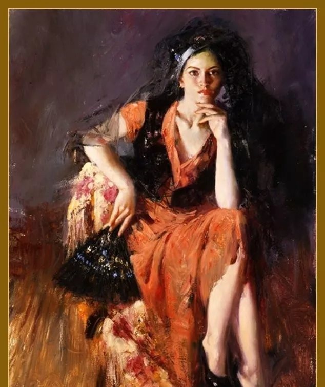 人物#皮诺德埃尼的油画人物，色彩斑斓，动静结合，光彩照人