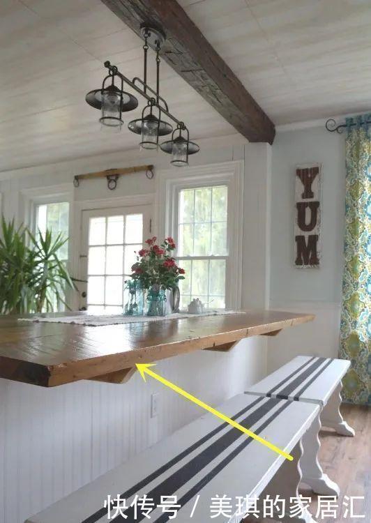 厨房|不要餐厅了,厨房的墙砸掉一半放块长木板,坐着吃饭也挺好的!