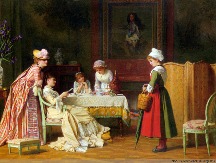 char#比利时绘画:画家查尔斯·巴格涅特典雅的淑女形象人物油画