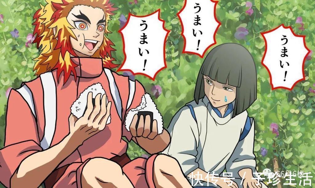 千与千寻|日本画师致敬两大动漫神作:鬼灭之刃炎柱乱入千与千寻汤屋