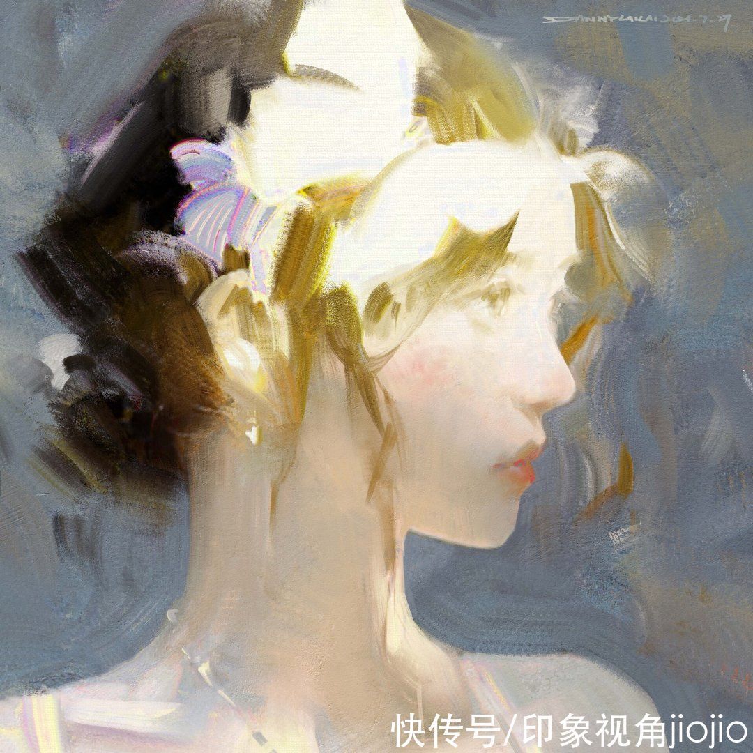 dannylailai@高级油画质感的插画作品，笔下的白衣少女太梦幻了