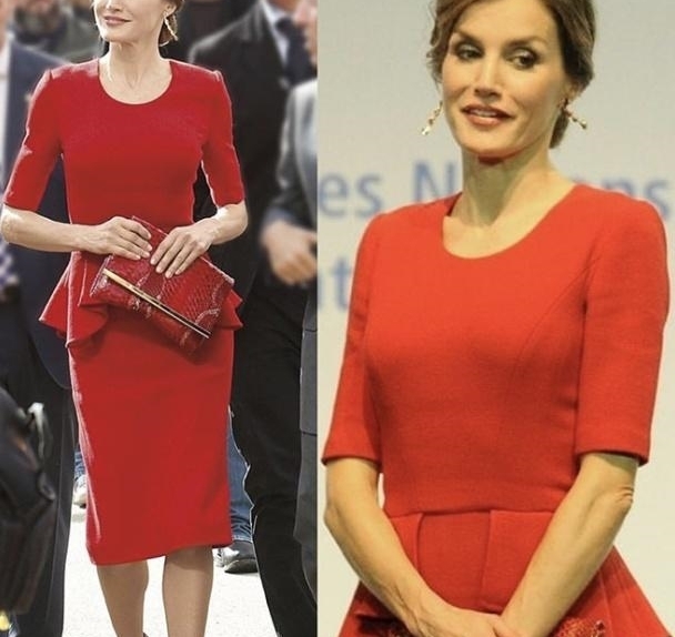 西班牙王后3穿4年前红裙,换掉浓妆散开头发太气质,更具王室风范