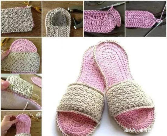拖鞋&家里有织女,拖鞋不用买,布条钩一双好看又好穿!手工编织附教程