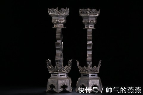 锡质&清代锡质烛台一对 、