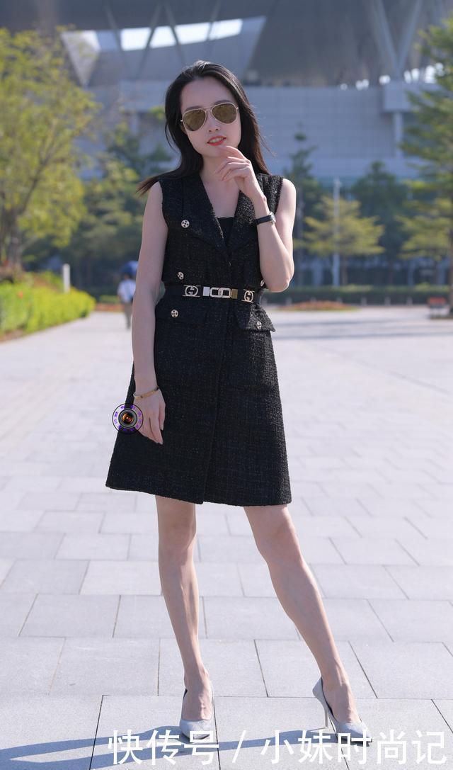 尖头|粗花呢连衣裙搭配尖头细跟鞋,职业女性这样穿,简约中透着小性感