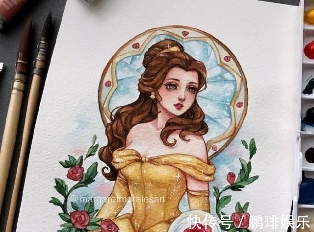 小美人鱼|水彩手绘风的迪士尼公主,艾莎美得很冷艳,花木兰国风韵味很漂亮