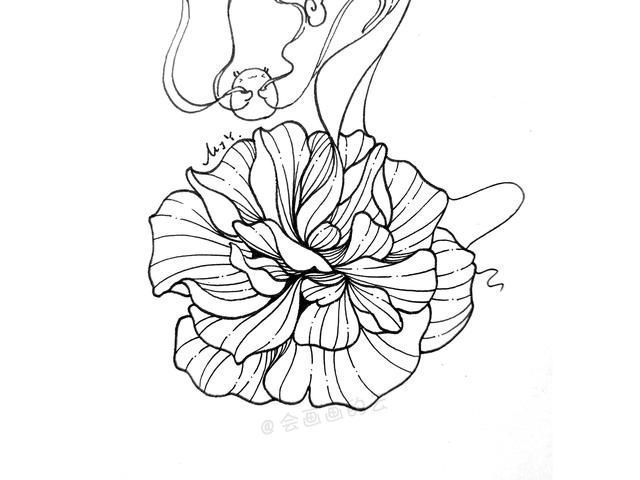 花瓣#用两支中性笔,画一幅线描画,过程简单易上手