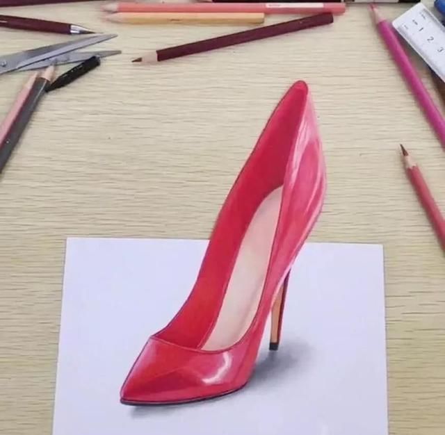  只高跟|美术生画3D高跟鞋，被吐槽“脚太大”，裁掉画纸后打脸了