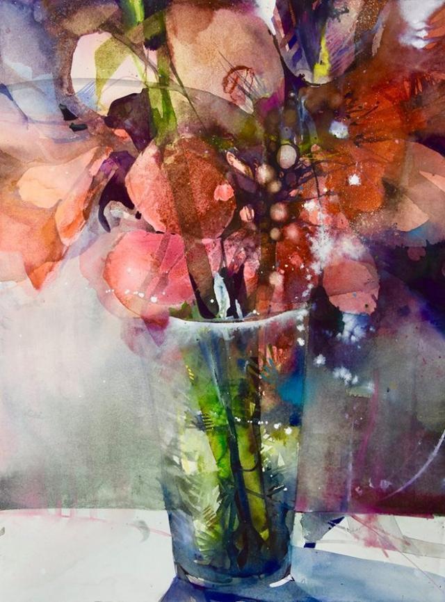 Elke&水彩画家Elke笔下的花花世界浓墨重彩之中隐去了繁花的具象(一)