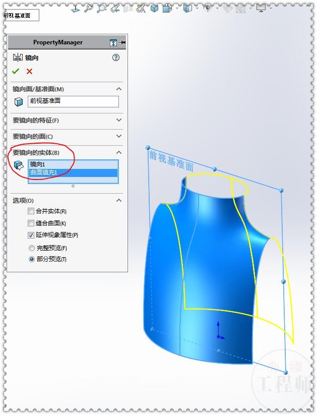  铺面|在SolidWorks里用已有线框铺面，画一个类似于马甲的图形