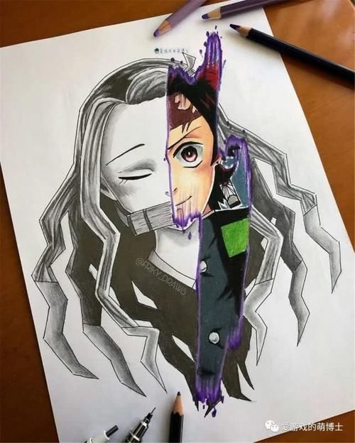 彩稿|素描与彩稿共存,美术达人打造《鬼灭之刃》主题奇妙画作