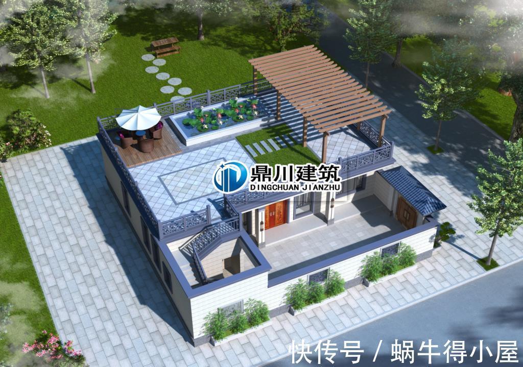 小房子|一层带院子新中式小别墅,开间15米,造价20万,小房子也有大排场