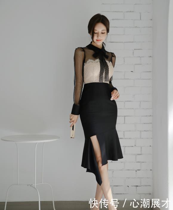 美人图鉴孙允珠:黑白相间星点飘纱百褶混搭裙