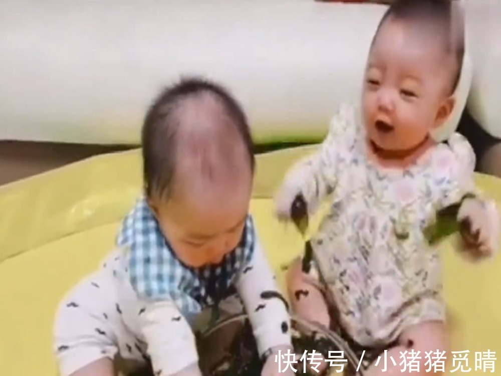 双胞胎|双胞胎坐在盆前吃海带,画面让人无法直视,有强迫症的看不了