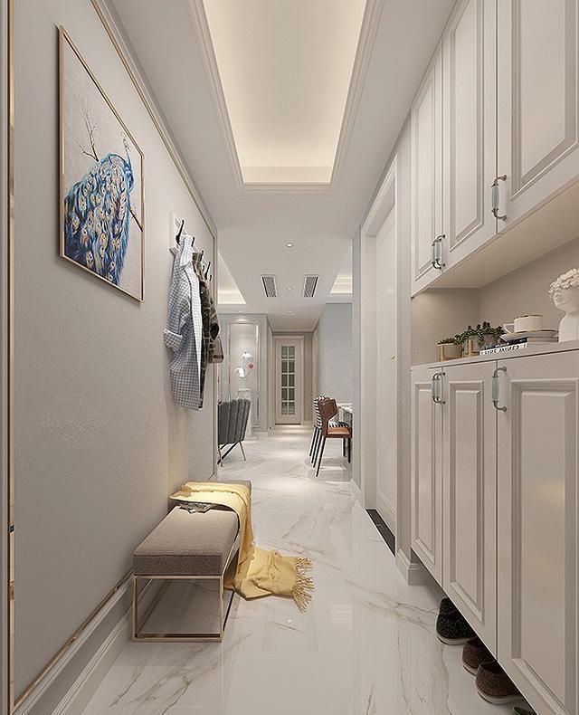 榻榻米|76平米三房两厅美式装修,灰色墙面搭配金色边条,小空间的轻奢味