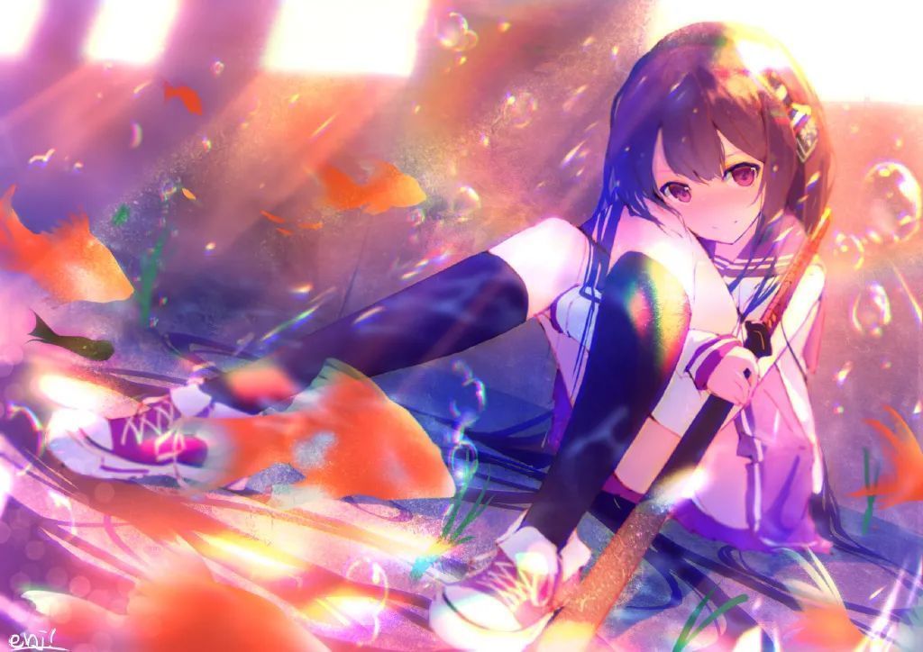 插画作品$可甜可萌的二次元少女插画,鲜明的画风光影和色彩都很漂亮