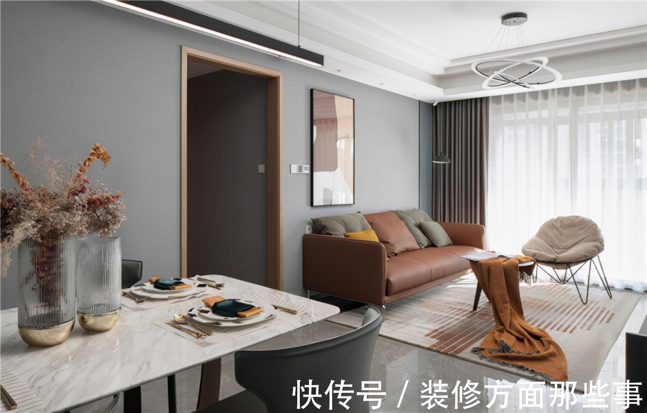 客餐厅|108平现代风三居室客餐厅以过道门为隔,书房设计太时尚了