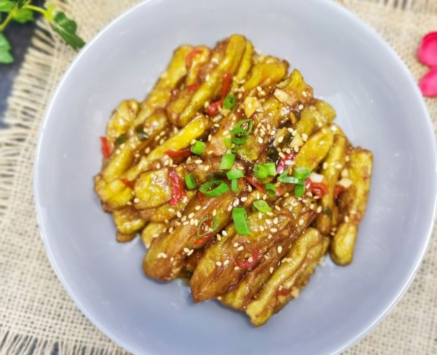 糖醋茄子好吃,2次放醋是关键,出锅喷儿香,真解馋