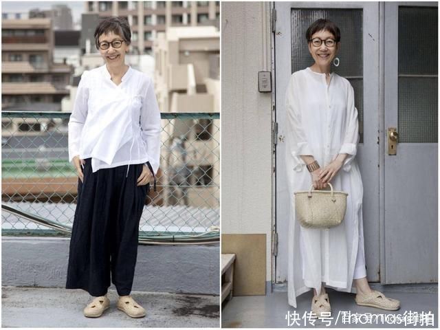 50至60岁的大妈，选择宽松冷淡色系的搭配，更加彰显优雅大方气质
