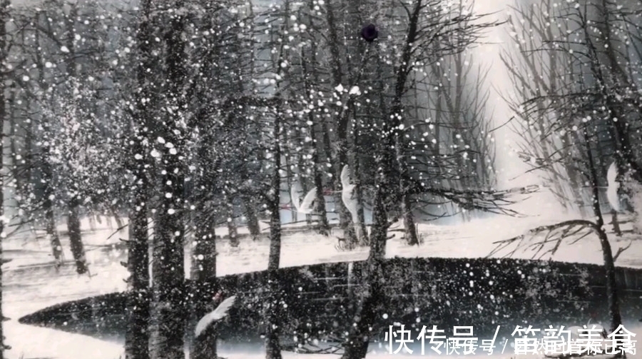 飘雪@“神仙”美术生泼墨成冰，用雪画出逆天画作，最后一秒让人服